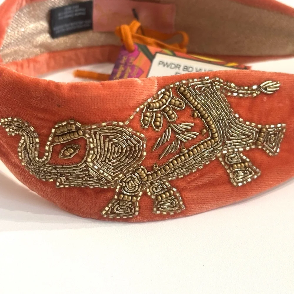 Velvet Beaded Headband-elephant terracotta - Picture 3 of 8